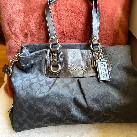 Coach Ashley Metallic Charcoal Signature Carryall Shoulder Handbag & Wallet - Picture 15 of 16